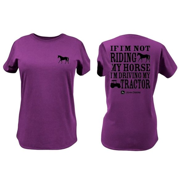 Womens JOHN DEERE If I'm Not Riding Horse Driving Tractor T-Shirt   XL XXL NWT - Picture 1 of 4